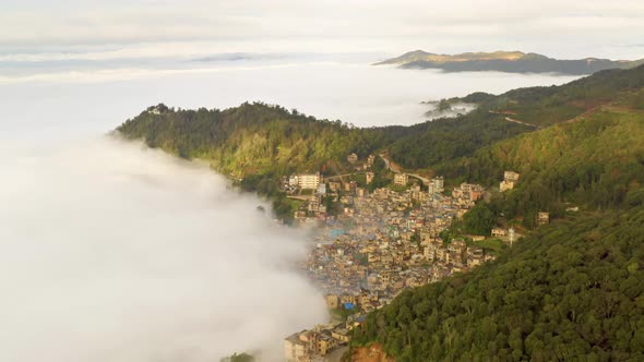 Aerial of the rice fields and villages of Yuanyang County China