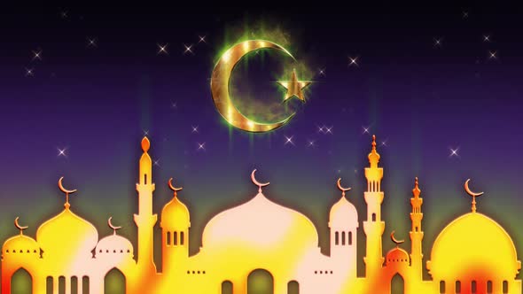 Eid al Adha. Islamic crescent moon and mosque Full Hd.