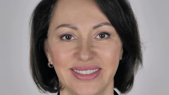 Close Up of Smiling Businesswoman Face White Background