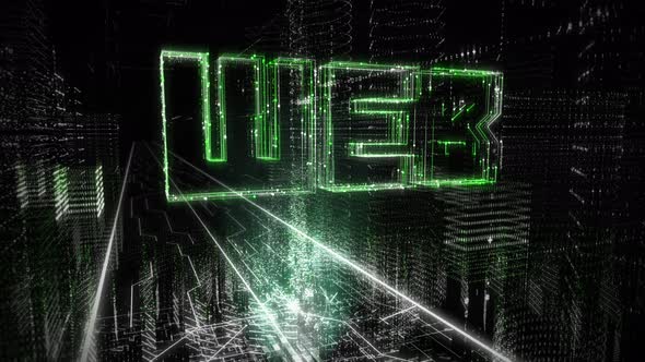 The word Web is appearing and disappearing. Internet. Computer Graphics. Data. alt