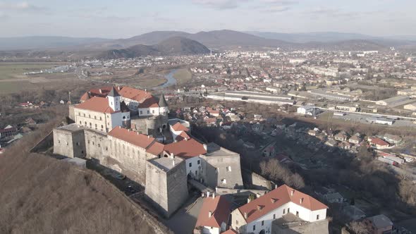 Aerial View From a Drone to Palanok Castle in Mukachevo