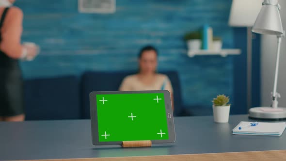 Isolated Digital Tablet with Mock Up Green Screen Chroma Key Display