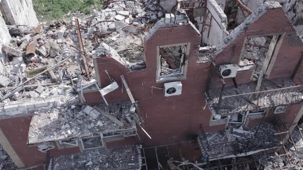 War in Ukraine  a Destroyed Building in the City of Makariv