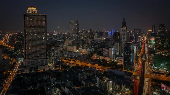 Panoramic Bangkok Time lapse of Amazing Skyline with Traffic from Dusk to Night