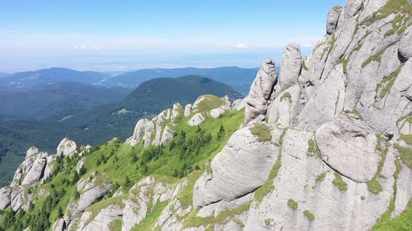Flying Over High Mountain Ridge in Ciucas Mountains, Romania