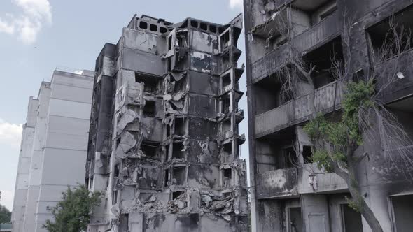 Burnt Residential Multistorey Building During the War in Ukraine