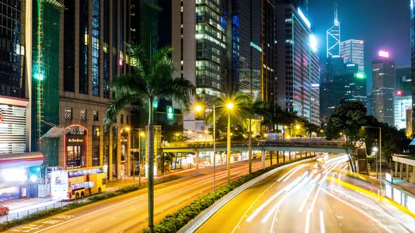 Busy life in Hong Kong city at night