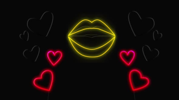 Neon sign showing hearts and lips