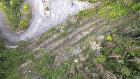 Aerial view of Parking Lot next to Waterfall in Jeram Toi