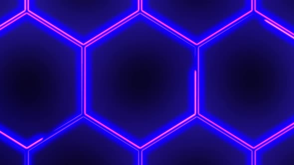 Abstract seamless 4K video animation. Video animation of glowing neon abstraction honeycomb