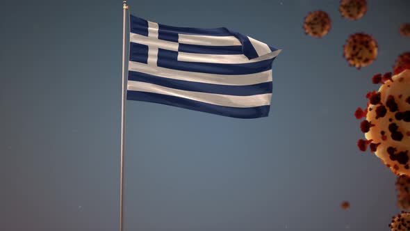 Greece  Flag With Corona Virus Attack 4K alt