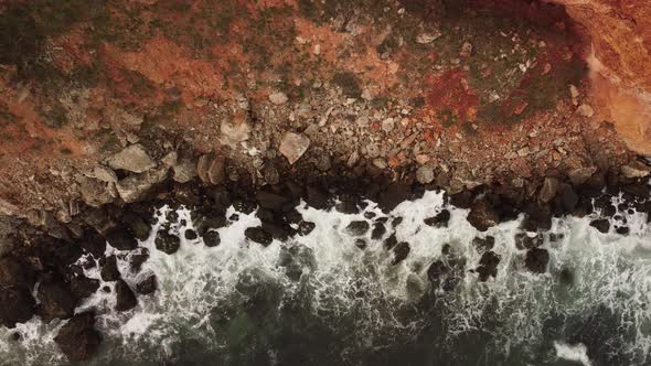 Aerial View of Sea Waves and Fantastic Cliffs Rocky Coast