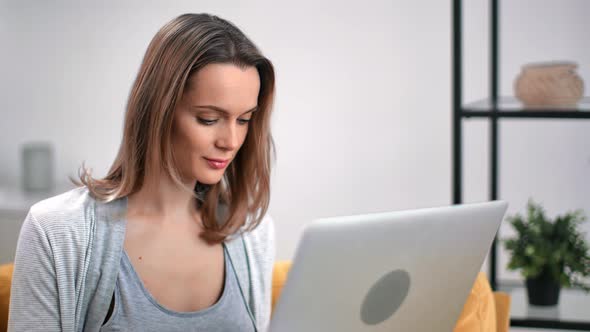 Focused Freelancer Blonde Feminine Working Remotely Use Computer Pc