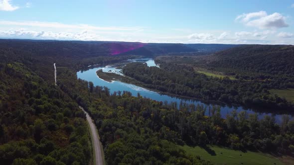 Aerial Video of Forest in Summer at Sunset. Countryside