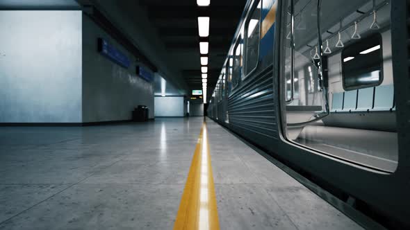 An Empty Subway Train Arrives At The Station