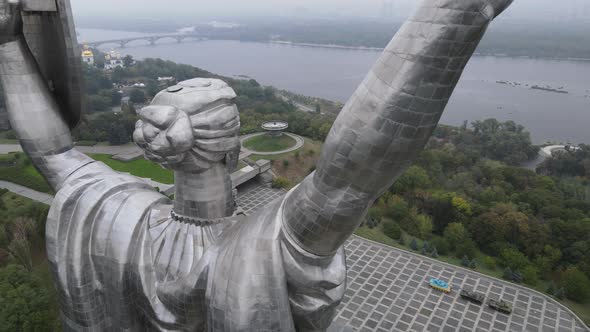 Symbol of Kyiv, Ukraine: Motherland Monument. Aerial View, Slow Motion. Kiev