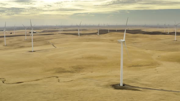 Aerial shot of Windmills spinning on Montezuma Hills