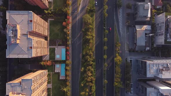 Traffic in Santiago de Chile, driving in the city on highways and streets. Buildings for housing and