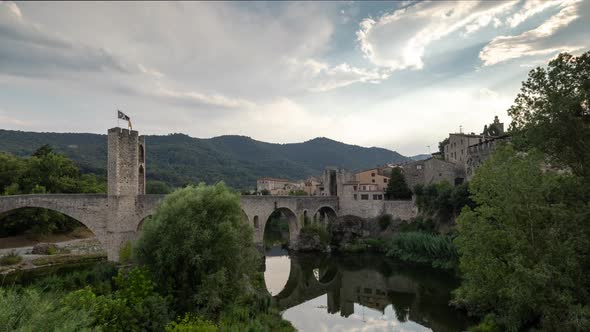 The Bridge and River Fluvia at Besalu Girona Catalonia Spain