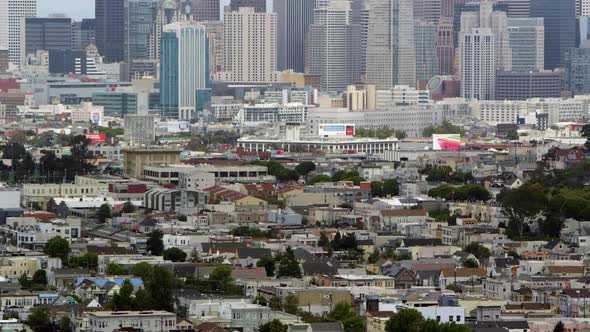 Panoramic from cityscape view to neighborhoods in San Francisco, California