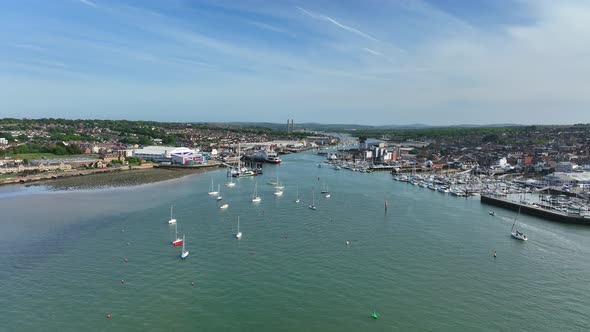 Cowes a Beautiful Waterfront Town on the Isle of Wight in the UK Aerial View