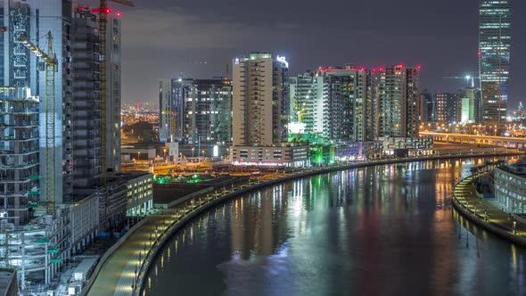 The Rhythm of the City of Dubai Near Canal Aerial Timelapse