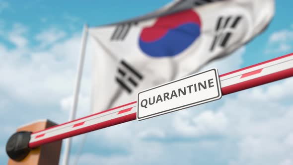 Open Boom Gate with QUARANTINE Sign at the Korean Flag alt
