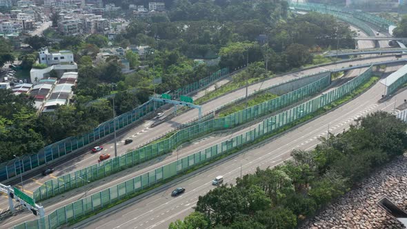 Drone fly over Hong Kong traffic