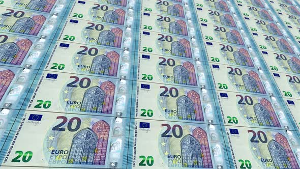 New 20 Euro Banknote. Horizontal. It's Moving To The Right. Looped Animation.