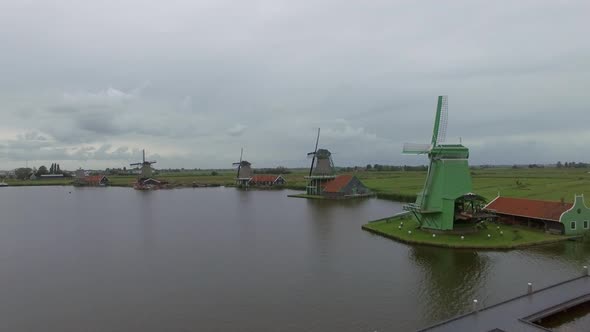 Riverside Windmills and Green Field, Aerial View