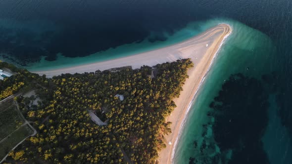 Flying over the golden horn beach in Croatia.