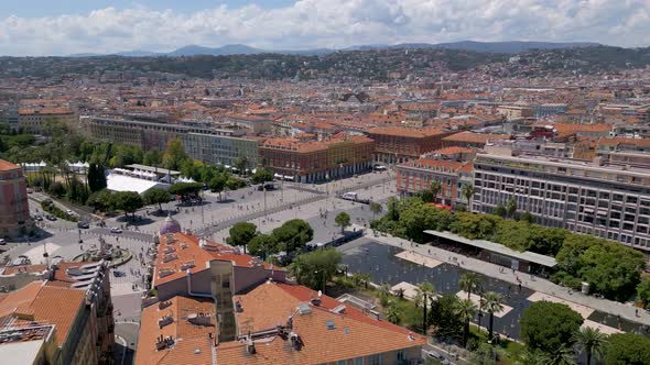 Aerial shot of The Place Massena, a historic square in Nice, Cote d'Azur, France