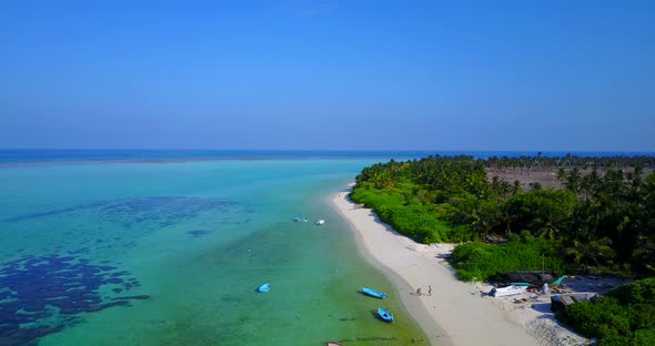Natural overhead copy space shot of a sunshine white sandy paradise beach and aqua blue ocean backgr