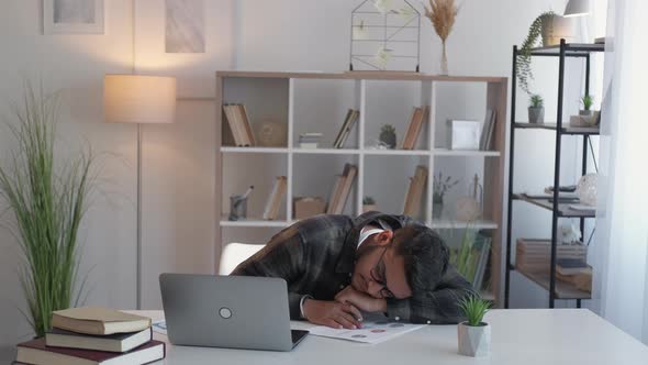 Work Pressure Exhausted Employee Man Laptop Office