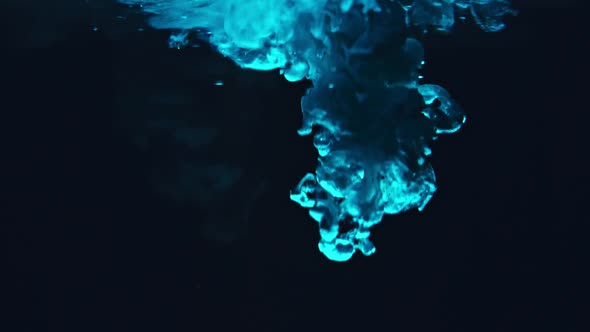 Blue Paint Drops Mixing in Water Slow Motion