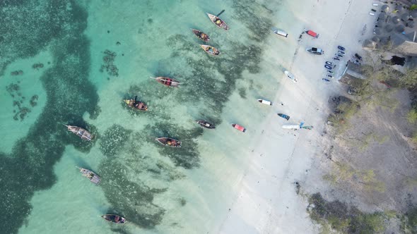 Boats in the Ocean Near the Coast of Zanzibar Tanzania Slow Motion