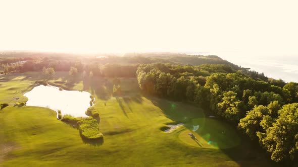 View From Drone Landing on a Golf Field