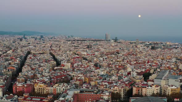 Aerial View of Barcelona Cityscape and Seascape