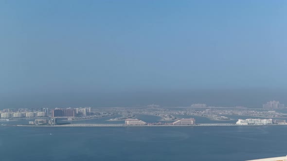 View on Artificial Island Palm Jumeirah in Dubai UAE Timelapse