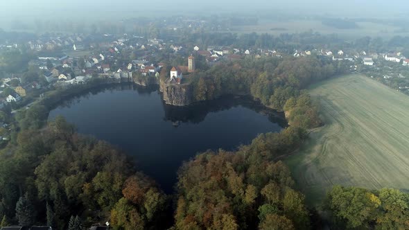 Unique Romantic Heart Shaped Lake on a Foggy Fall Morning