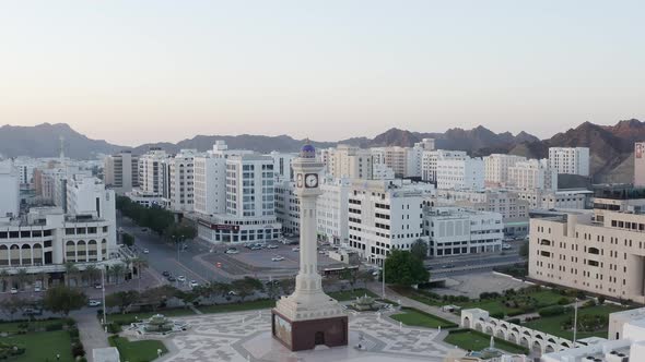 Aerial View of Ruwi City in Muscat, Aerial View of Ruwi Clock, Oman