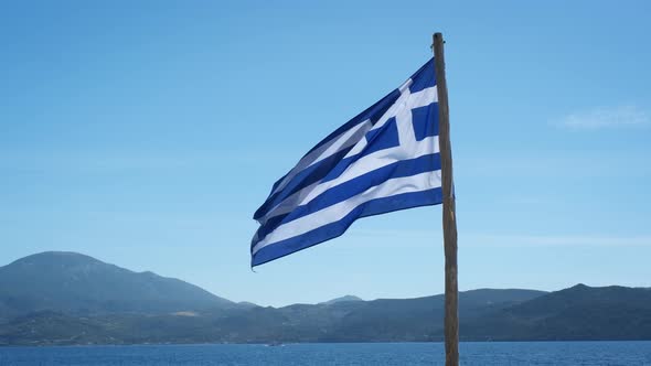 Greek Flag Waving in the Sky