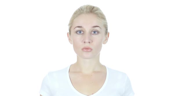Portrait Of  Serious Woman, White Background