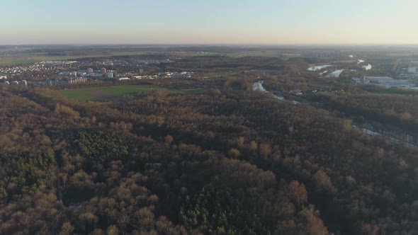 Danube River in Ulm with Drone at Sunset