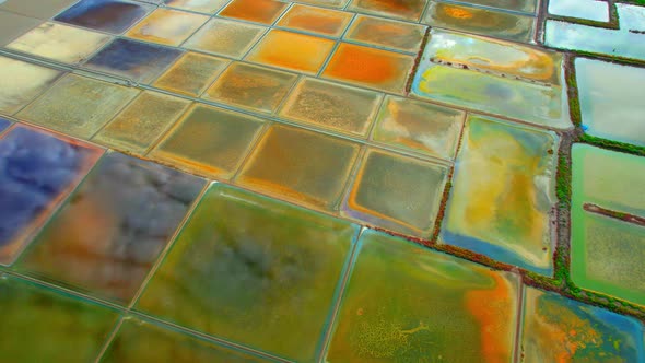 An aerial view of salt production at Mae Klong, Samut Songkhram, Thailand