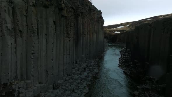 Epic Aerial View of the Studlagil Basalt Canyon Iceland