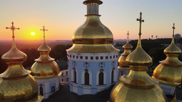 Aerial View of St. Michael's Golden-Domed Monastery in the Morning. Kyiv, Ukraine