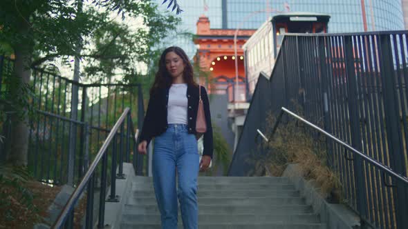 Girl Walk Down Stairs City Park