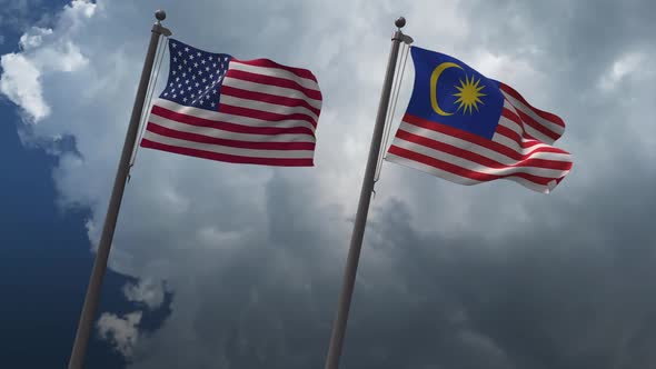 Waving Flags Of The United States And The Malaysia 2K