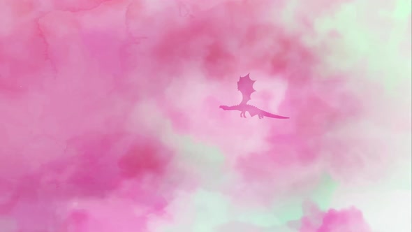 Dragon Flying Crossing Magical Pink Sky